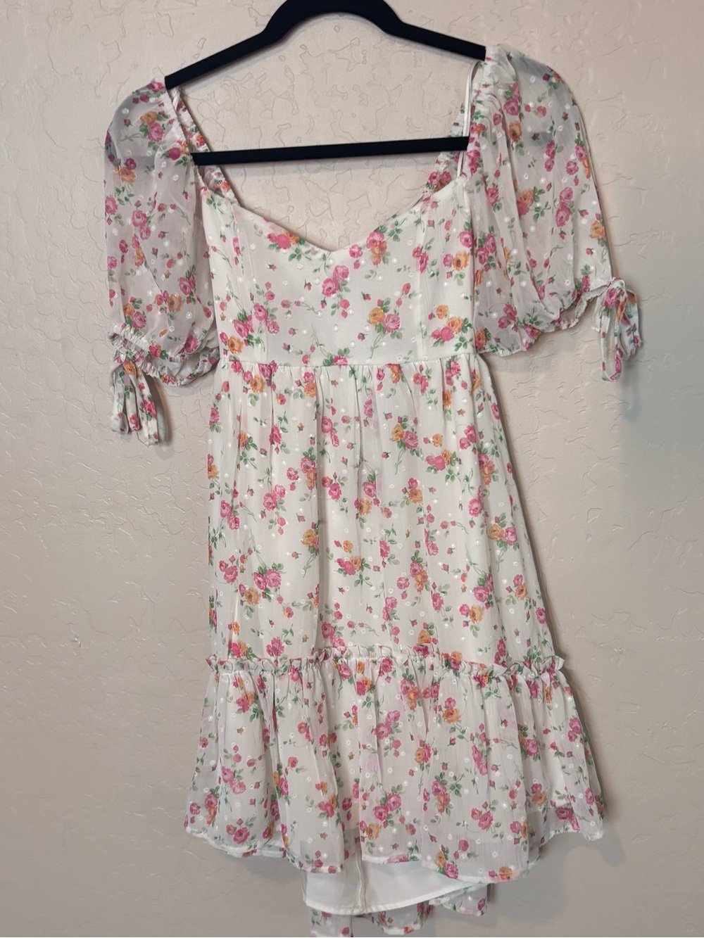 Altar’d State Floral Mesh Puff Sleeve Mini Dress Small